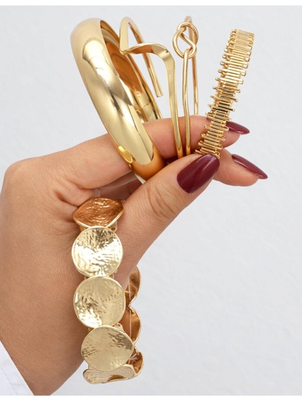 Gold Tone Mixed Bracelet Set - Shiny Hammered & Bangle Styles